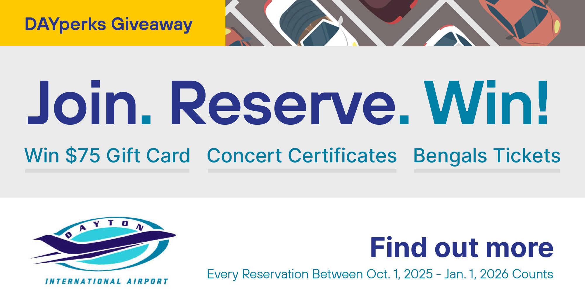 DAYperks Giveaway - Join. Reserve. Win! Win $75 Gift Card - Concert Certificates - Bengal Tickets | Find out more Every Reservation Between Oct-Jan Counts
